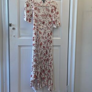Flutter sleeve wrap high-low floral white dress -size S